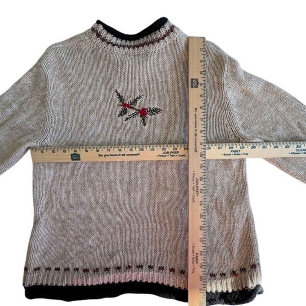 Christopher & Banks Cardinal Embroidered Sweater Tan Red Winter Holiday Medium - Picture 5 of 5